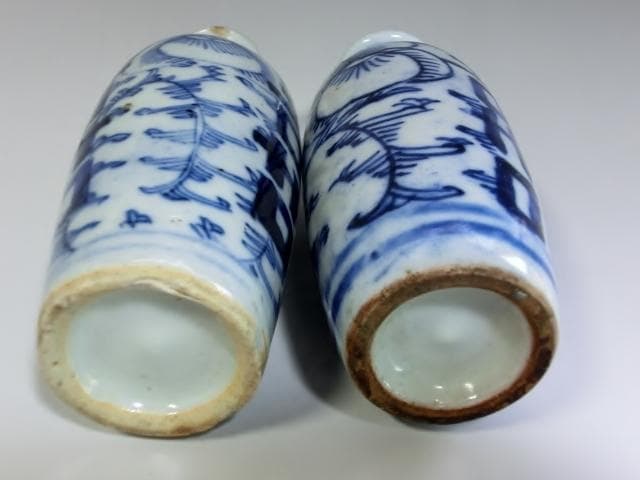 徳利■中国 青華 古い酒器 2本 染付 花唐草 お銚子 時代物 骨董品 古玩■