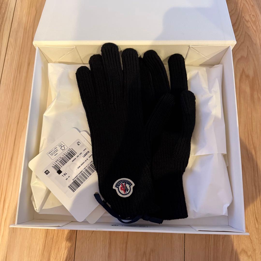MONCLER 新品未使用ブラック ニット手袋 Lサイズ