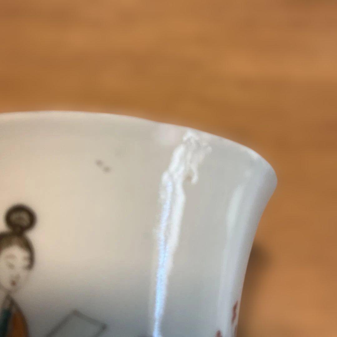 中国民国時代の女性絵柄 陶器 茶碗