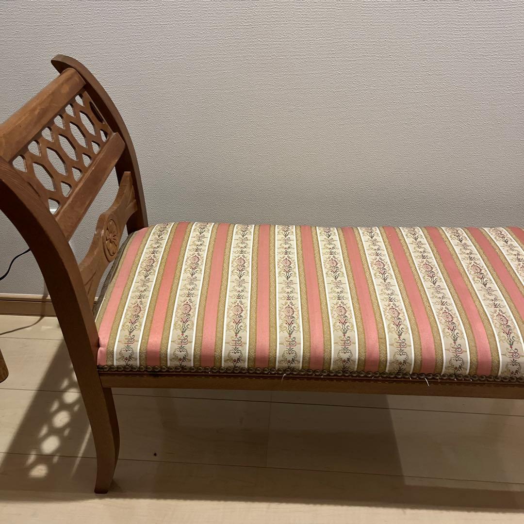 イタリア製 2シートベンチソファー(ピンクストライプ)