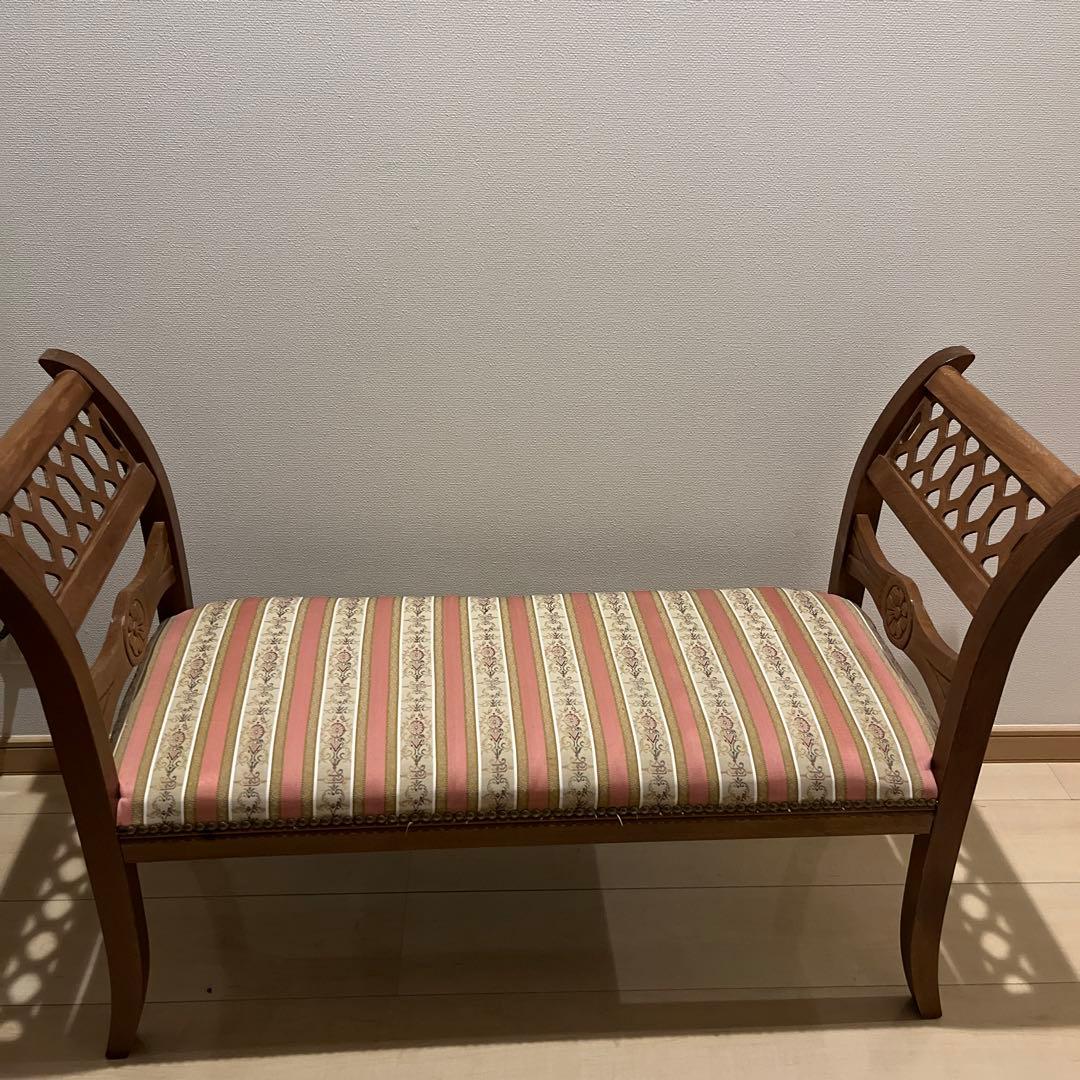 イタリア製 2シートベンチソファー(ピンクストライプ)