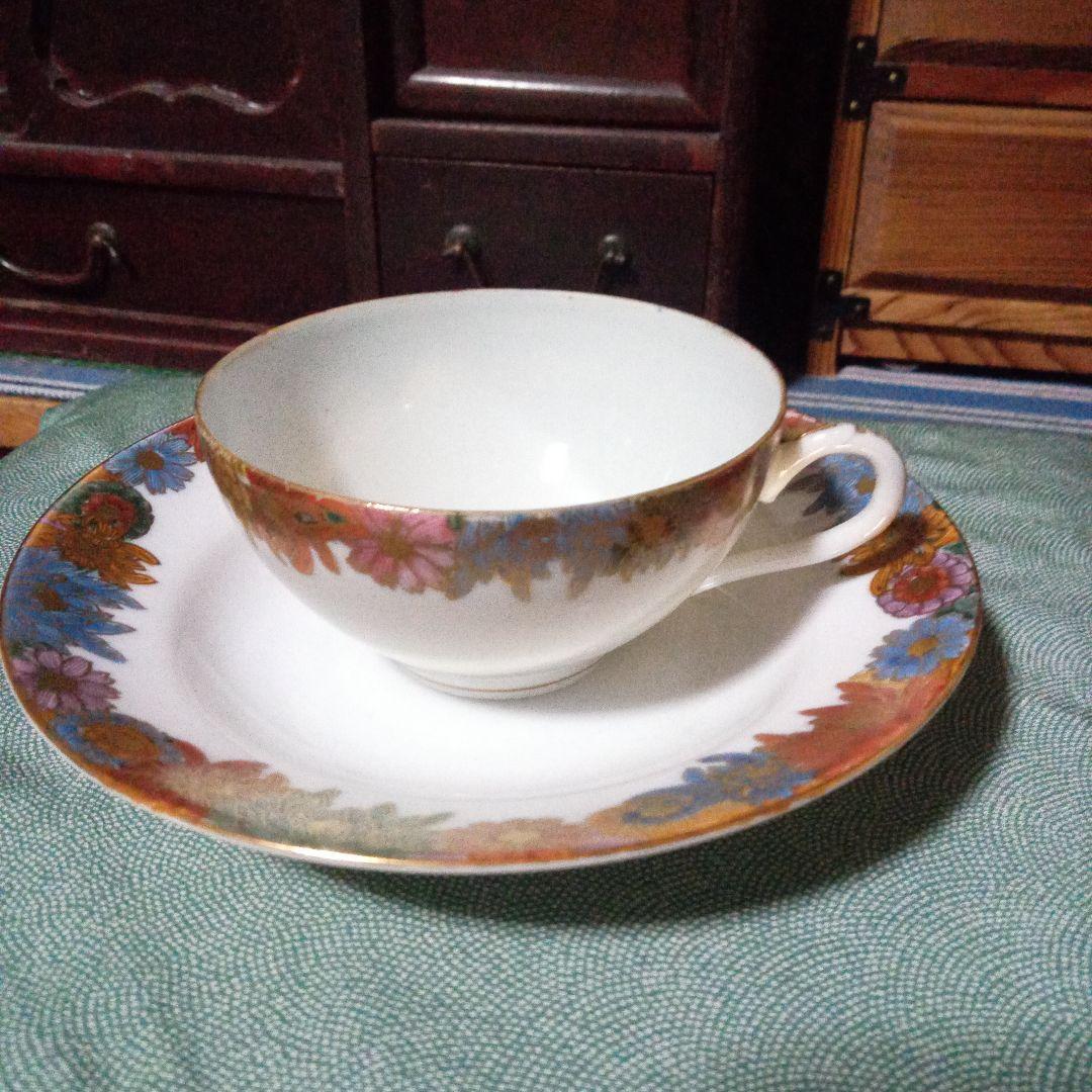 レトロ　九谷焼　カップ&ソーサー　旭山