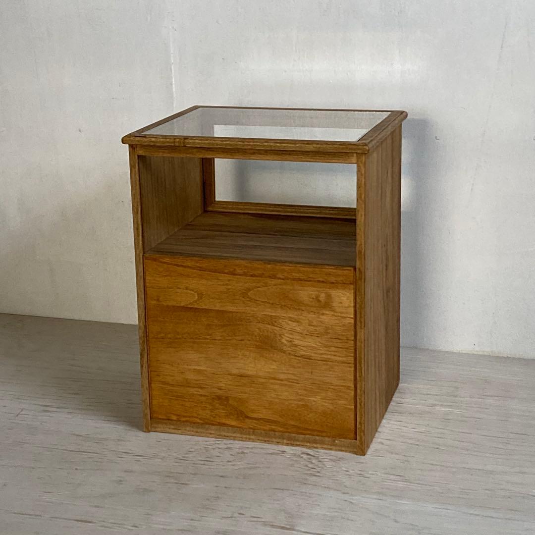 古い木製ガラスケース 引き出し付き 卓上 ショーケース 小物入れ 糸ケース