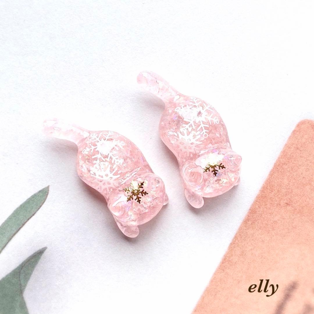 【やの様】1555.天然石　琉球ガラス　クリスマス　肉球　ジャンピング猫　レジン