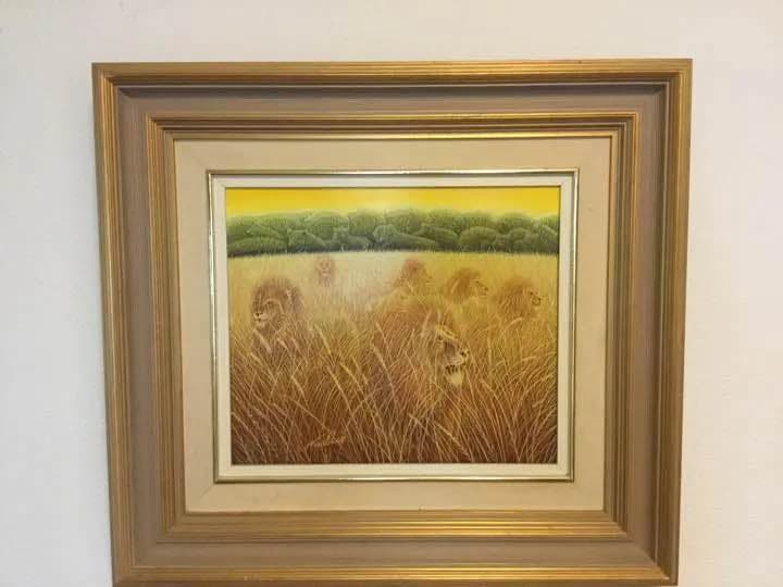 油彩画 飛鳥童 あすか わらべ 草原のライオン「Hunters」原画