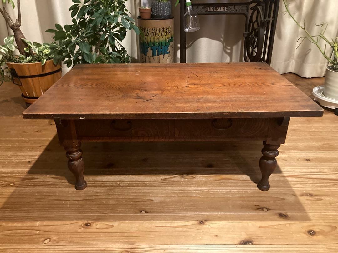 昭和レトロ　ろくろ脚木製文机　ローテーブル　18