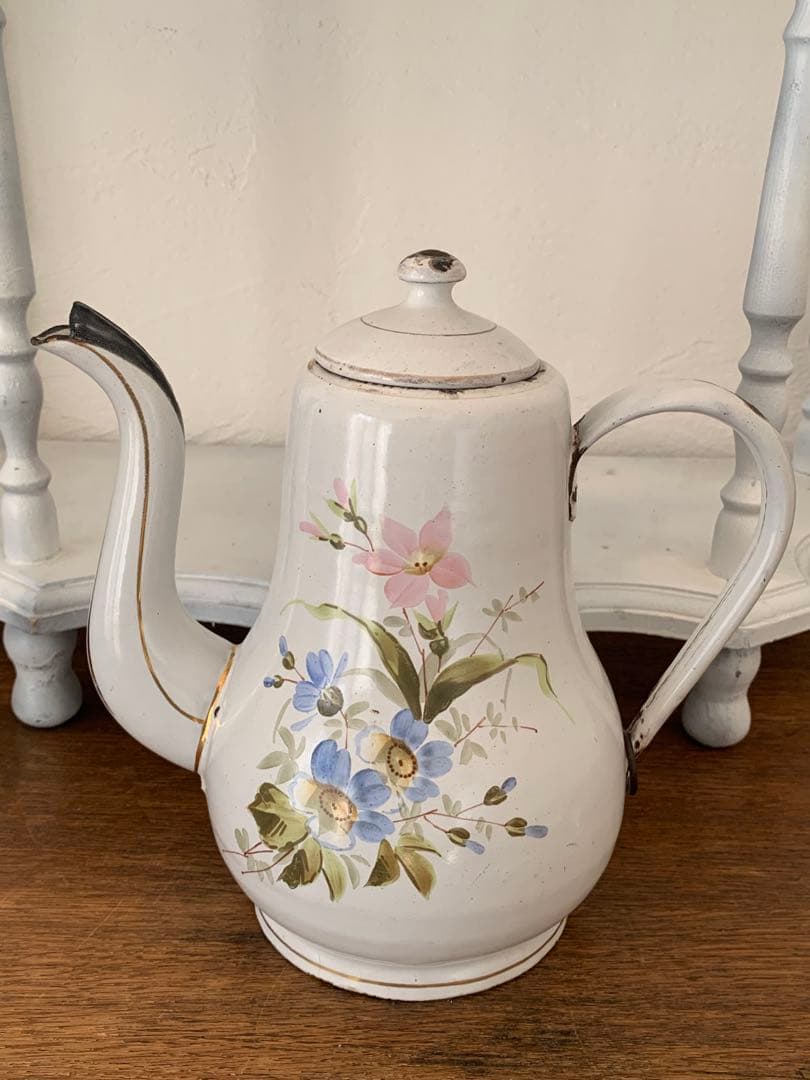 エマイユ　ホーロー　ポット　ブロカント