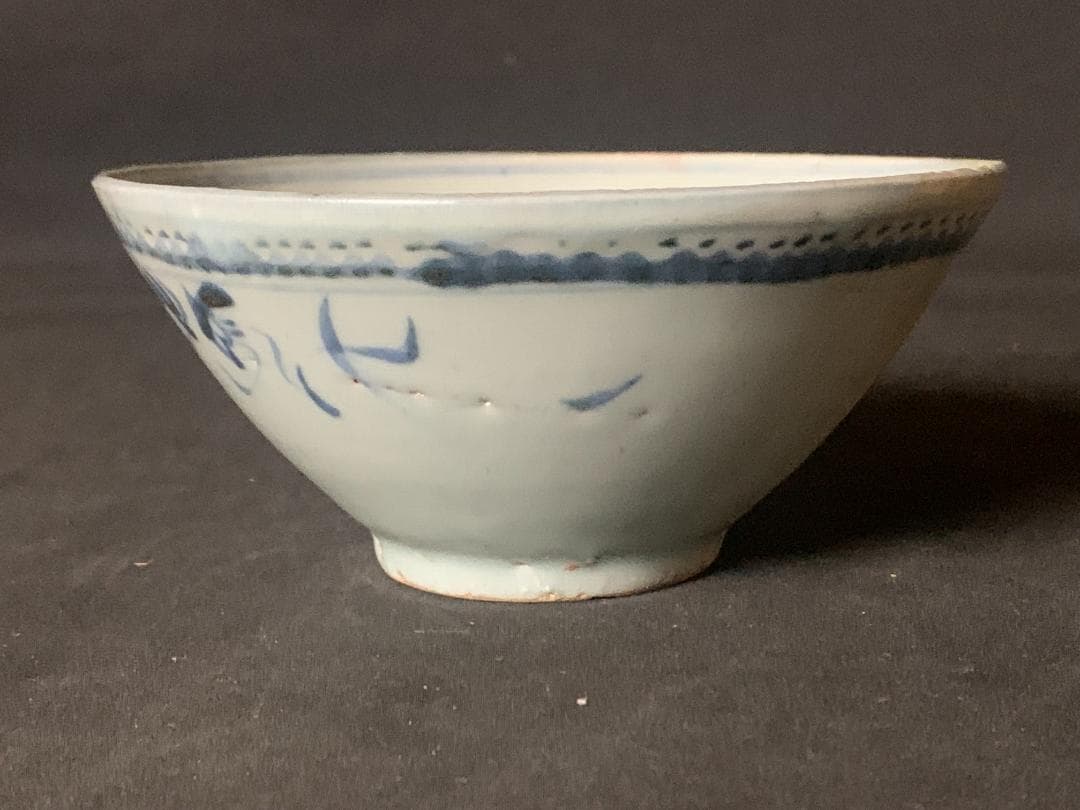 安南 宋胡録スンコロク 染付 花文 茶碗 茶道具 古陶器 16世紀頃