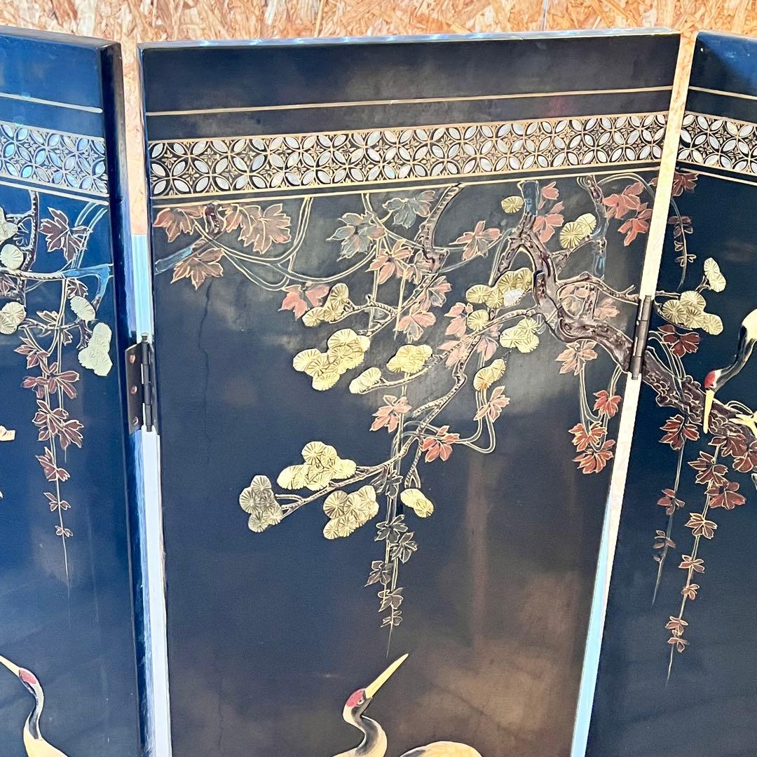 一点　中国美術 螺鈿細工 鶴　年代物　パーテーション 飛天 漆器 天水