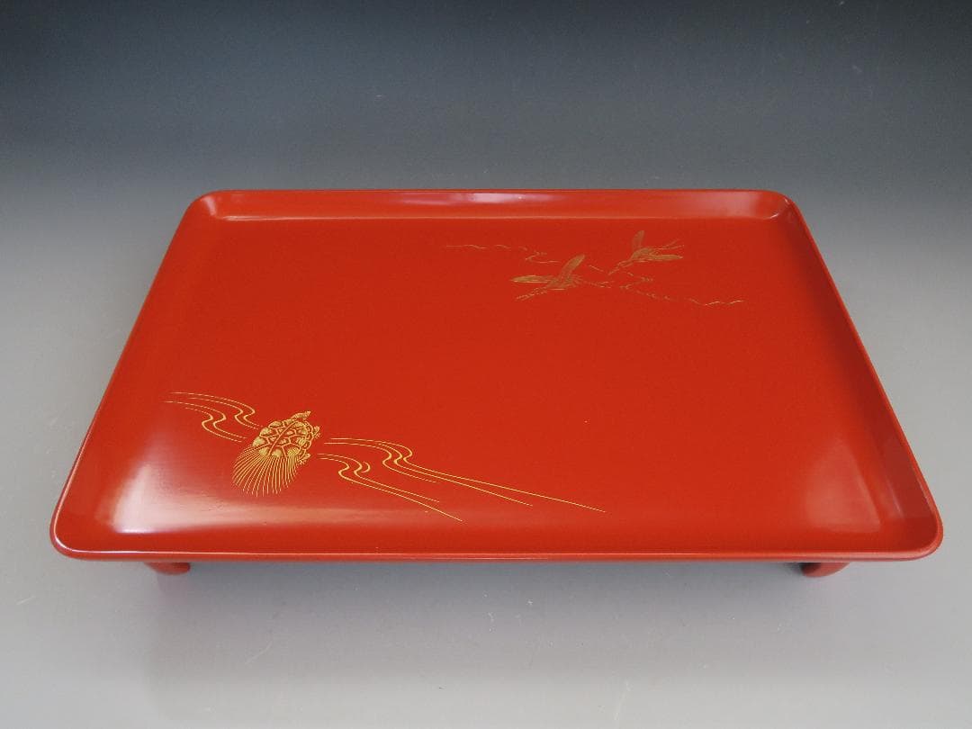 【輪島塗】屠蘇器 稲忠漆芸堂謹製 鶴亀松竹梅 沈金 洗朱 壱組 天然木 共箱