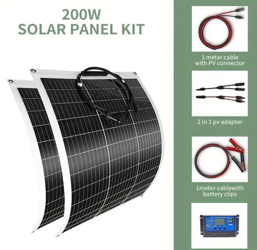 1123 曲がる! 100W2枚で200W ソーラーパネルキット コントローラー