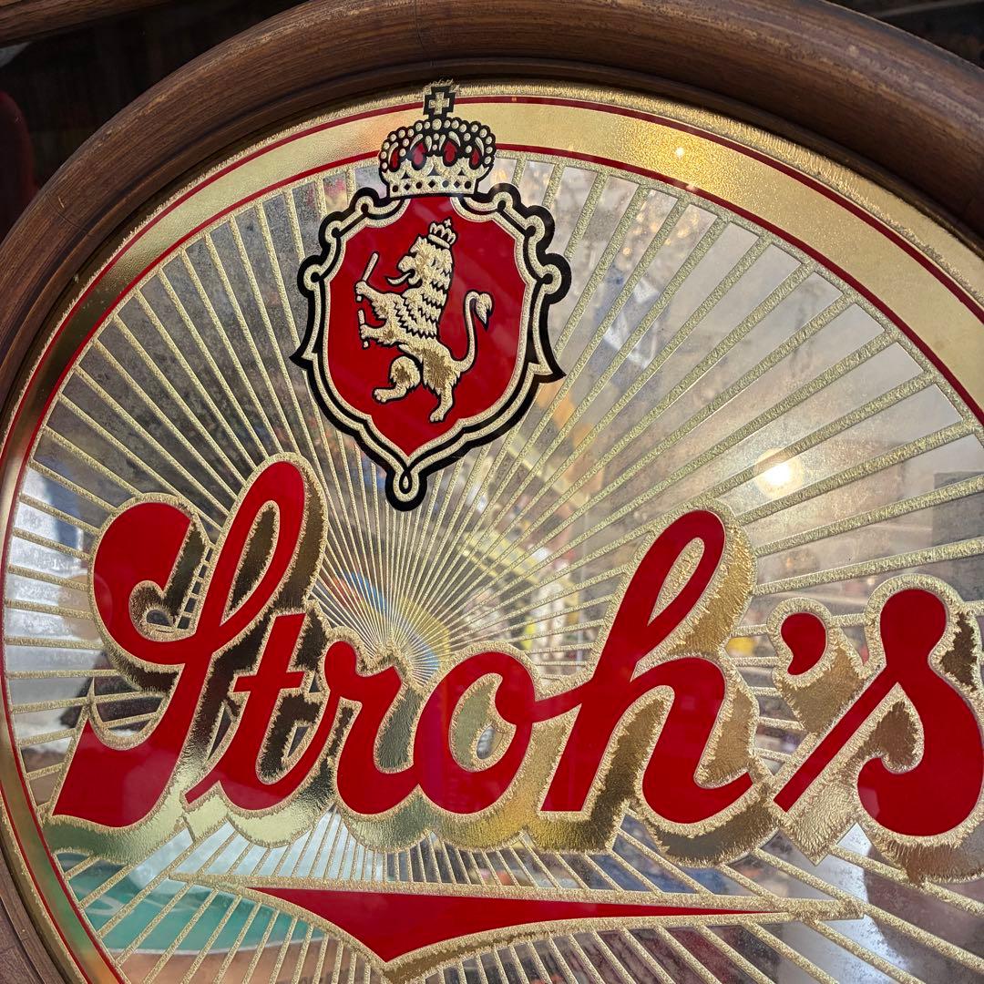 貴重！70's アメリカアンティークStroh's beer　パブミラー鏡USA