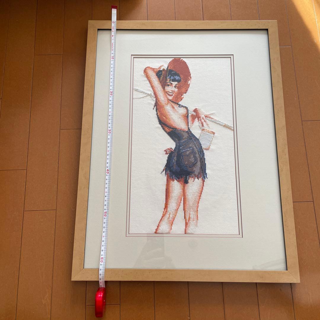 手作り刺繍アート女性　　　　　安全な透明アクリルフレーム付き 約40x60cm