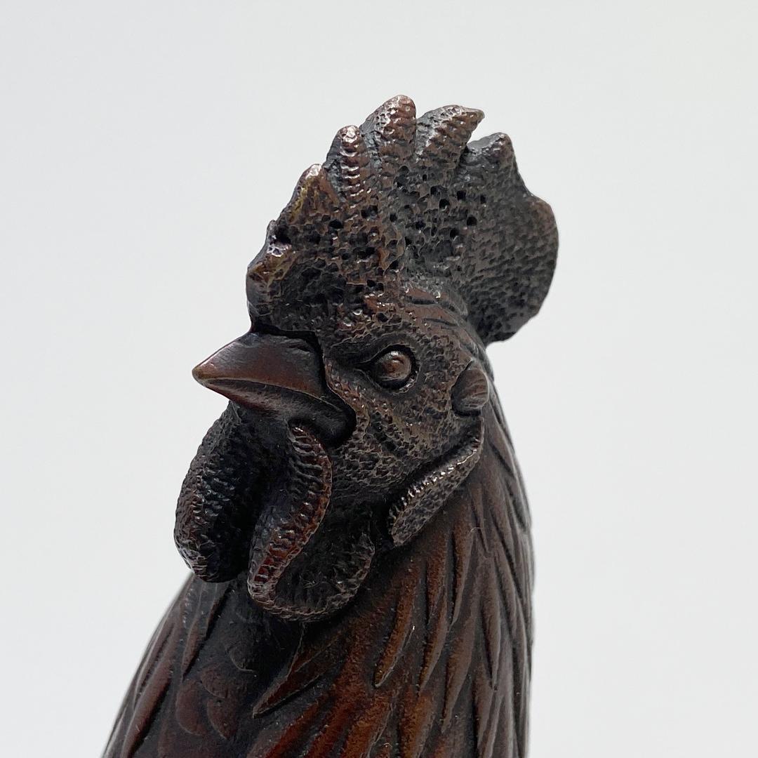 鋳金家 芳山 作 唐銅製 俵鶏置物 オブジェ 銅像 ブロンズ像