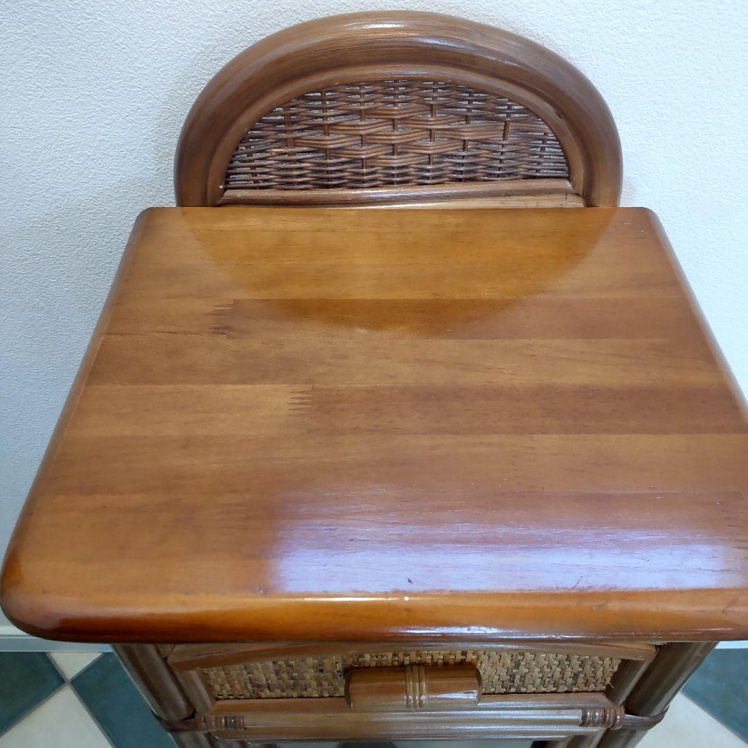 【ラタン電話台】ガラス扉 籐 チェスト 昭和レトロ　ヴィンテージ