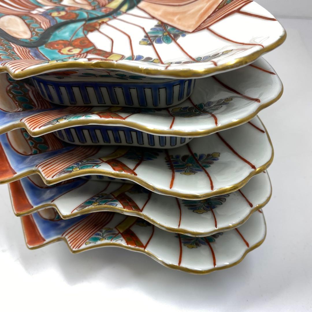 専用古伊万里　上手錦手姫皿五仕立箱付　約23.5㎝　東Y7-0214☆2Fトコカ