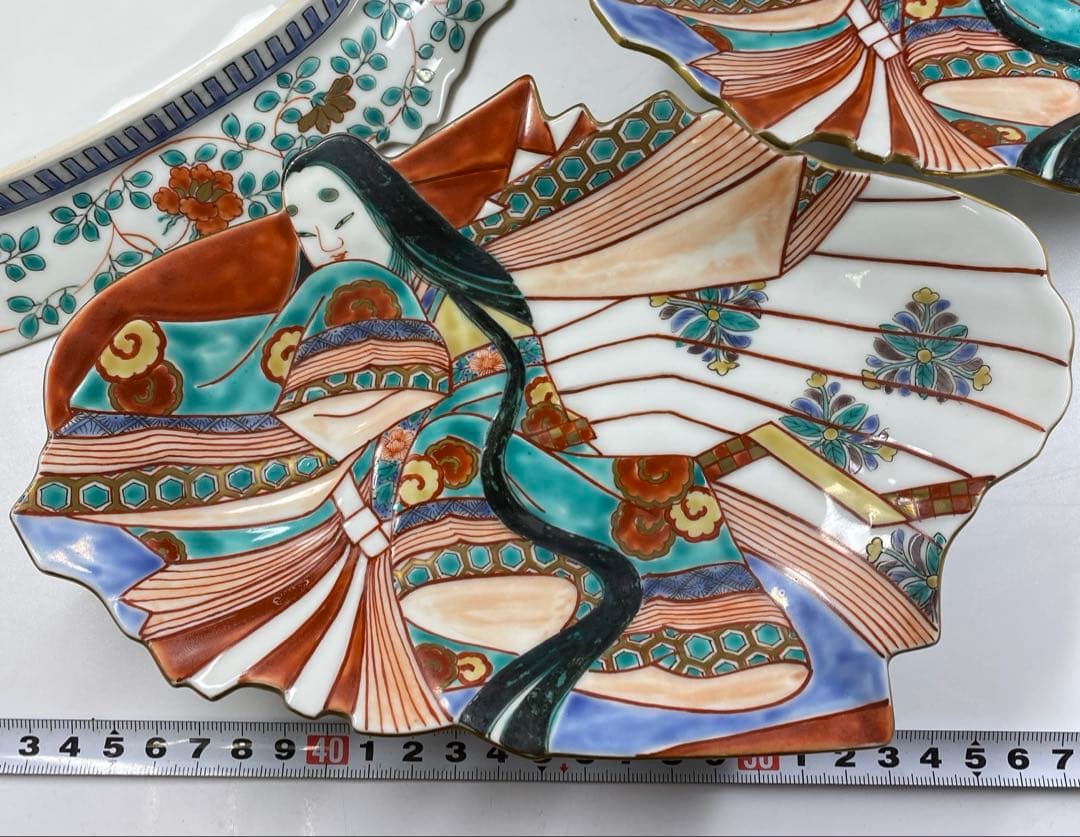 専用古伊万里　上手錦手姫皿五仕立箱付　約23.5㎝　東Y7-0214☆2Fトコカ