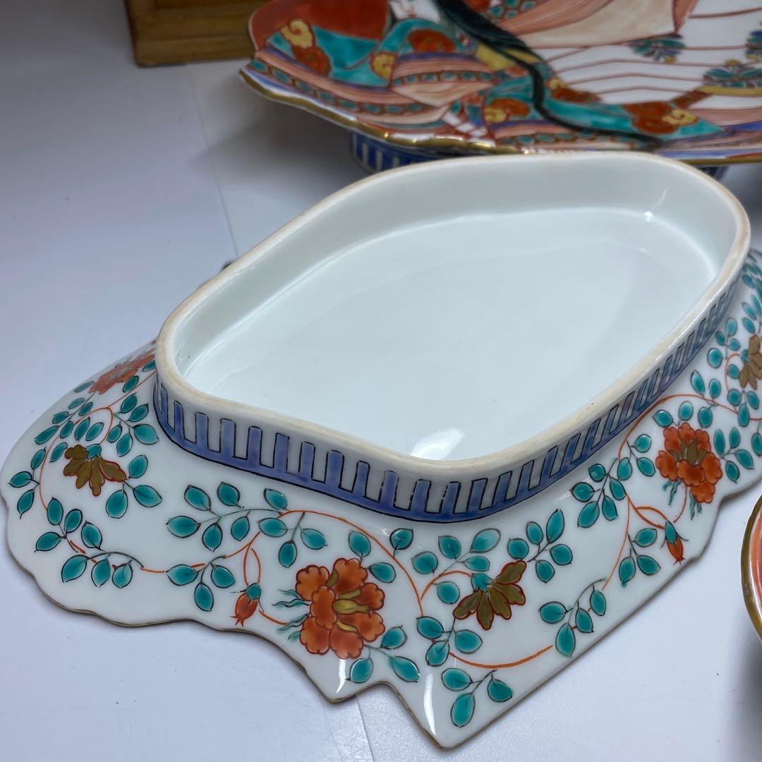 専用古伊万里　上手錦手姫皿五仕立箱付　約23.5㎝　東Y7-0214☆2Fトコカ