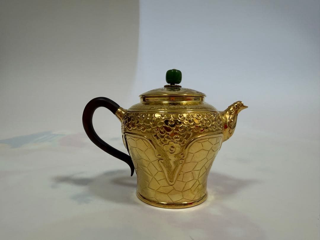 純銀製 饕餮文 獣口 金メッキ 急須 銀瓶 煎茶道具