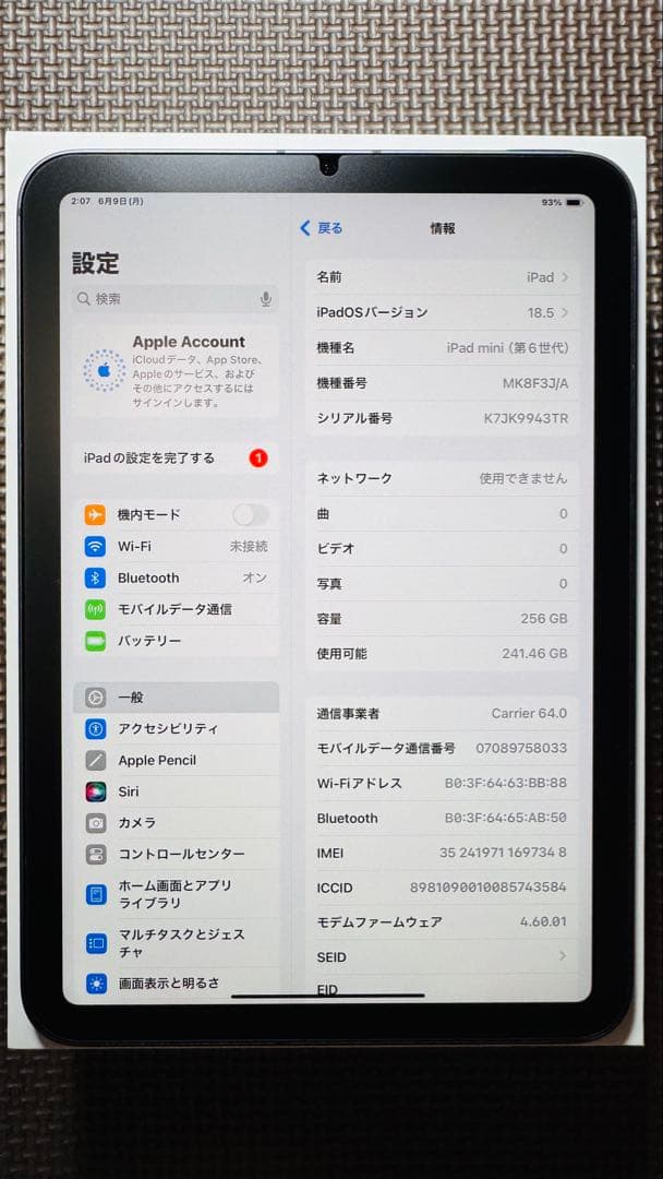 QUATROiPad mini 6 256GB本体+純正ペン+ケース付