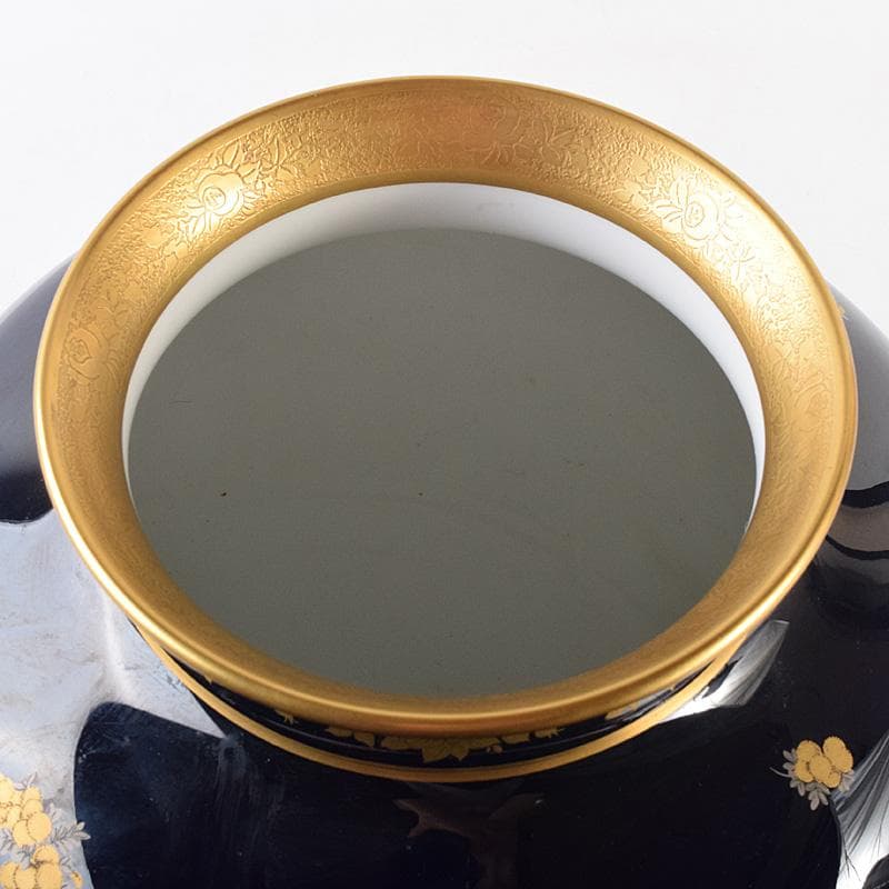 大倉陶園　OKURA　ART　CHINA　瑠璃色絵金彩　花鳥文瓶　JR8801B