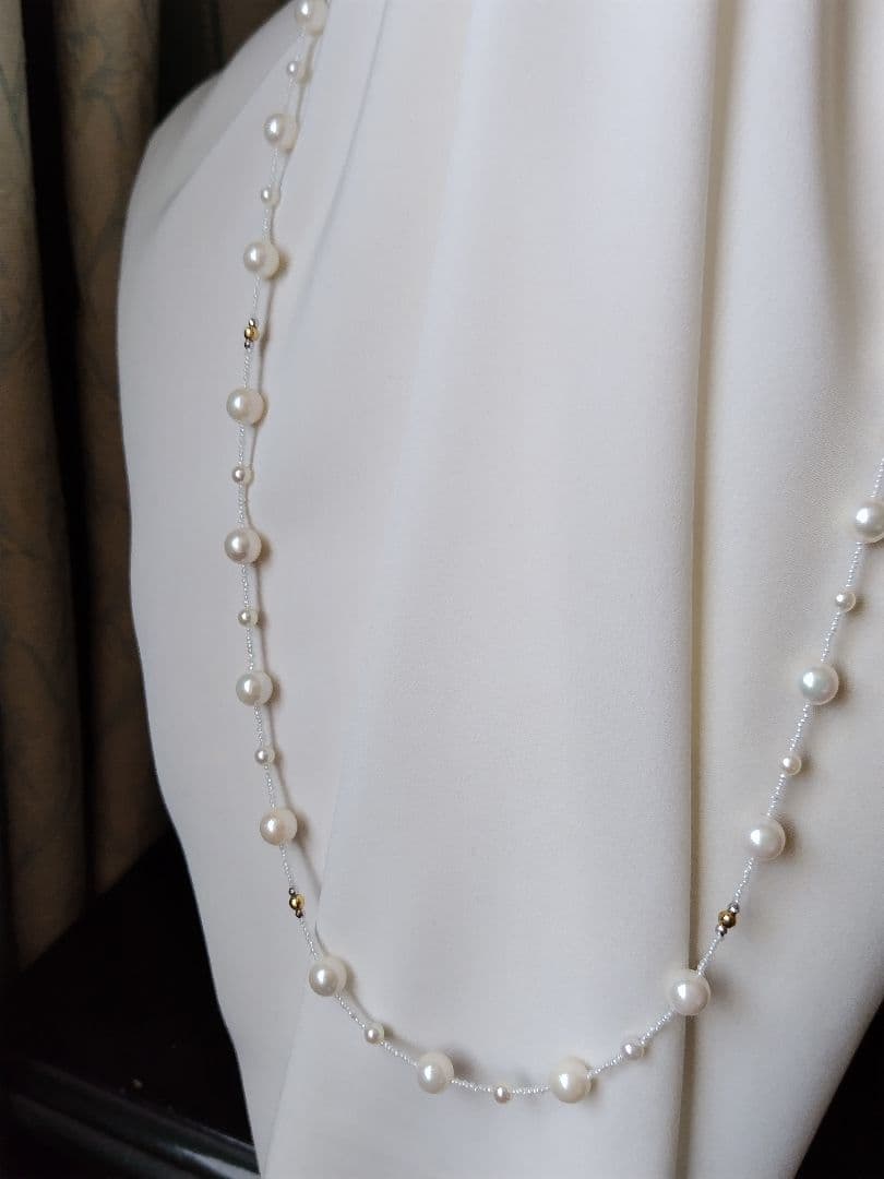 アコヤ真珠、あこやベビーパール、あこや砂芥子パールのセミロングネックレス