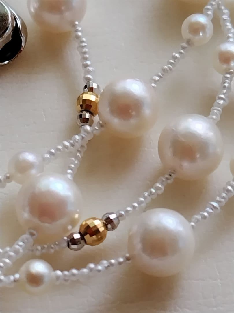 アコヤ真珠、あこやベビーパール、あこや砂芥子パールのセミロングネックレス