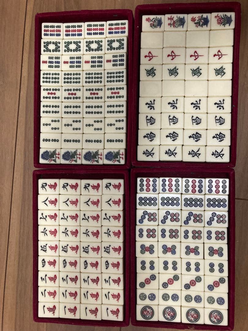 昭和中期 竹背 麻雀牌 26mm 花牌（春夏秋冬）点棒同材質 完品 骨董品