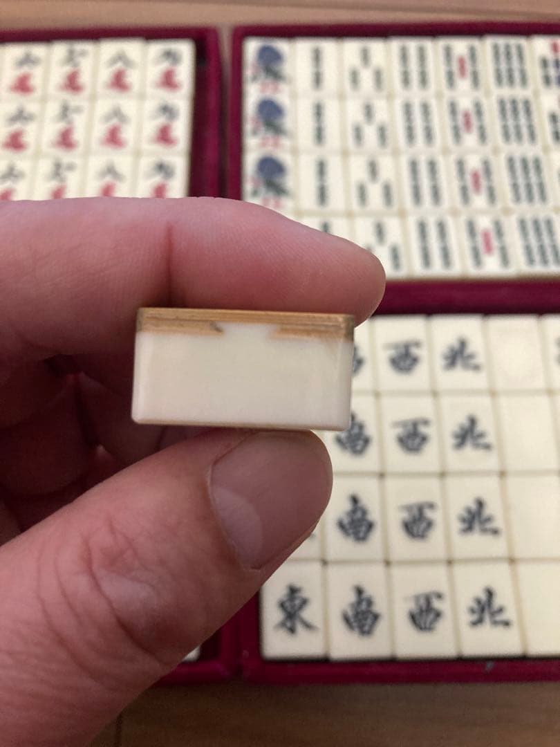 昭和中期 竹背 麻雀牌 26mm 花牌（春夏秋冬）点棒同材質 完品 骨董品