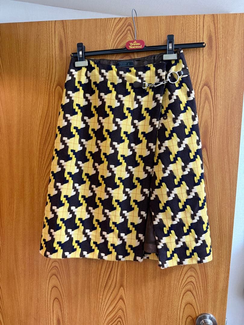 プラダ　巻スカート　ハウンドトゥースパターン スカート