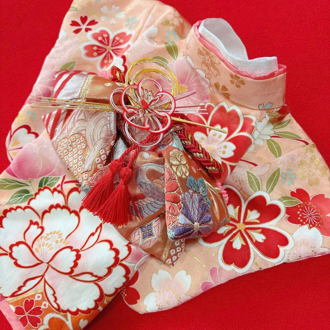 即納✨犬の着物✨犬用本格振袖着物 正絹 サーモンピンク SMサイズ