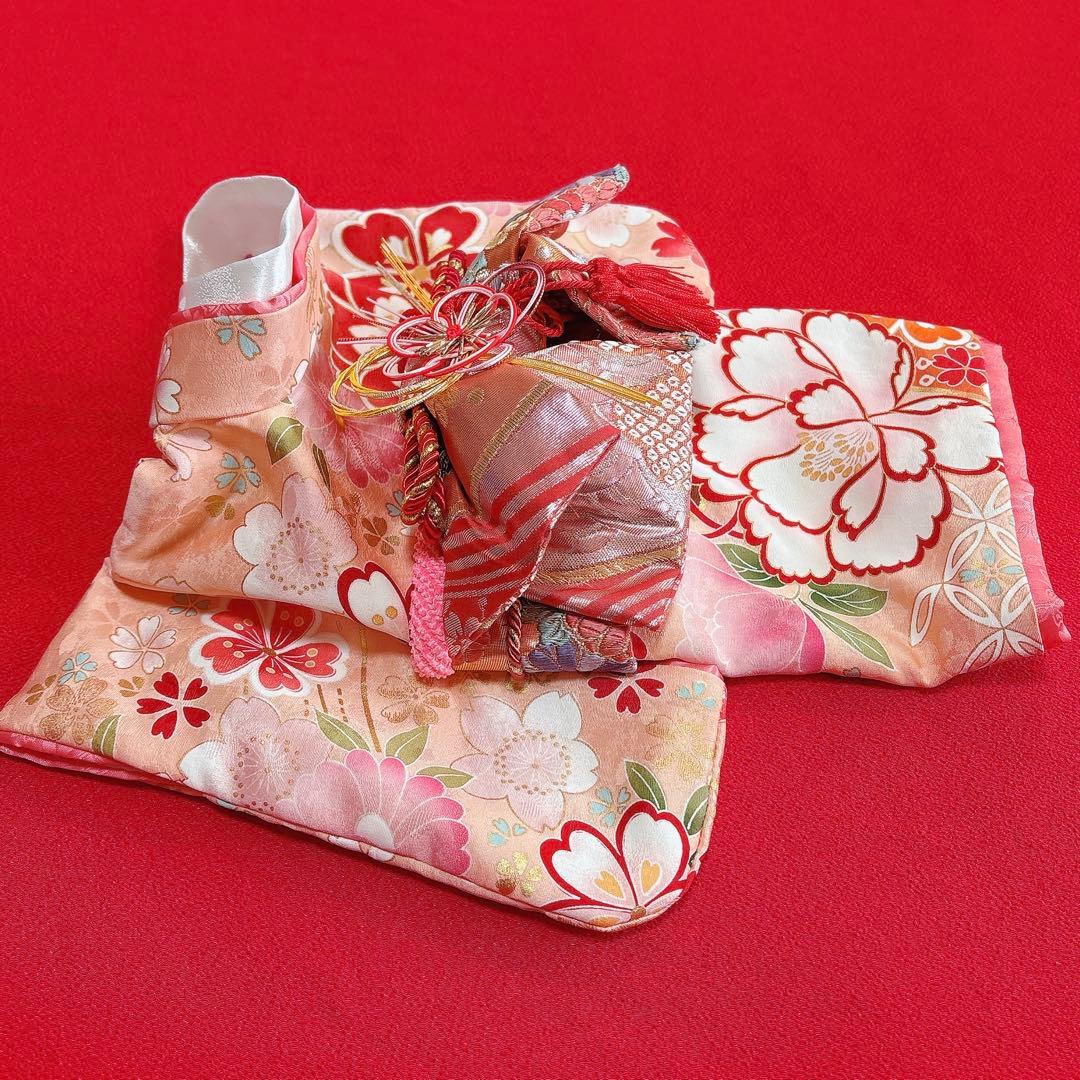 即納✨犬の着物✨犬用本格振袖着物 正絹 サーモンピンク SMサイズ