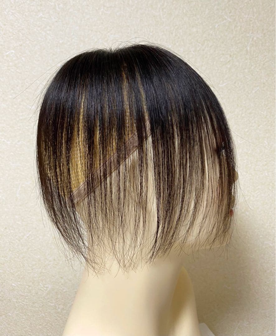 人毛100 ヘアピース【シルクスキン】自然な黒　ポイントウィッグ　トップピース