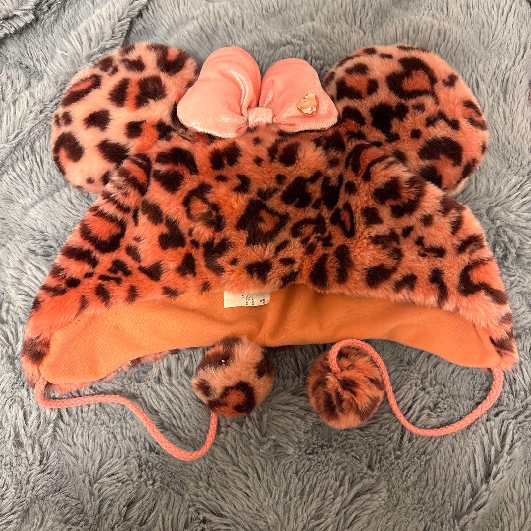 ミニーファンキャップ ヒョウ柄ピンク