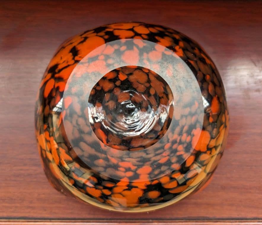 【箔入り】吹きガラス 灰皿 一点物 金箔 昭和レトロ インテリア 花生 オレンジ