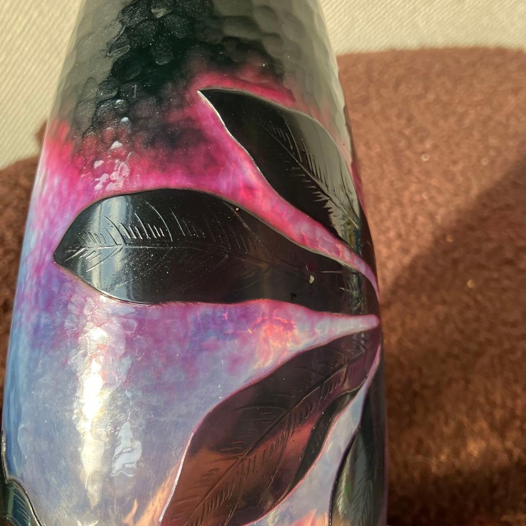 Y*E様 ドーム・ナンシー　花のデザイン ガラス花瓶 黒紫