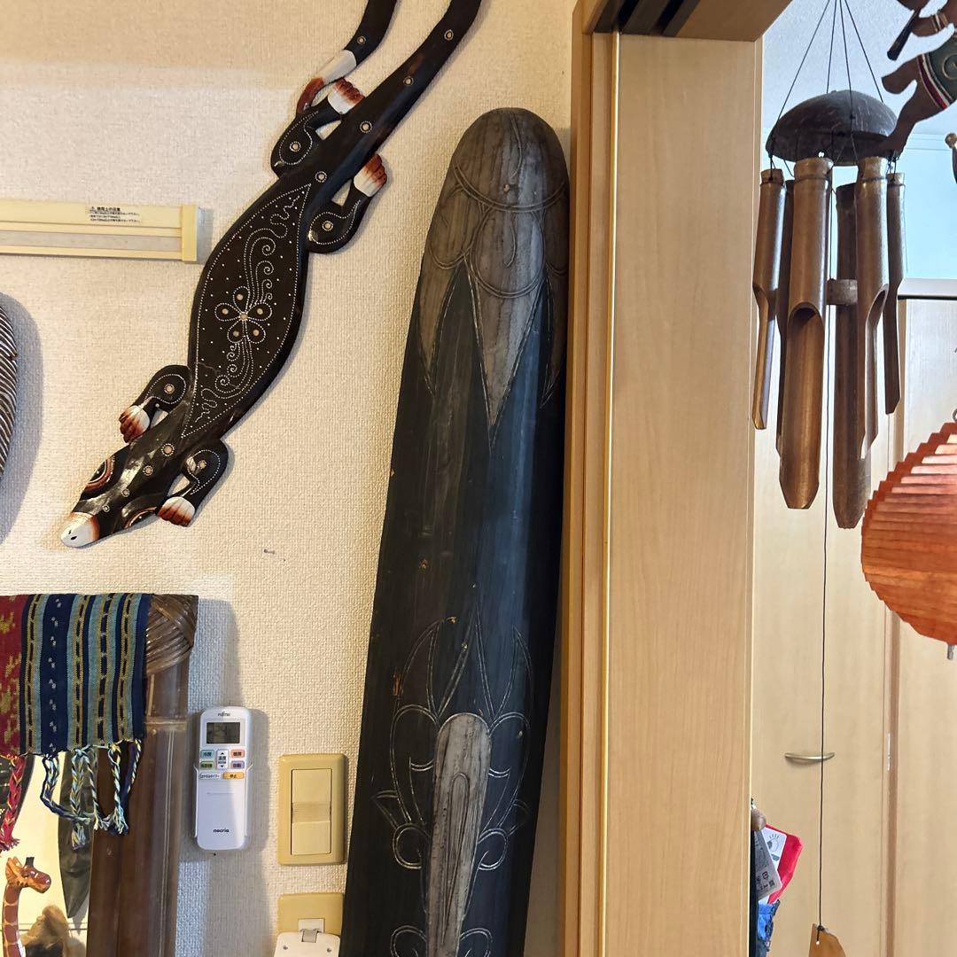 アジアン雑貨 置物 お面 木製彫刻 約2m