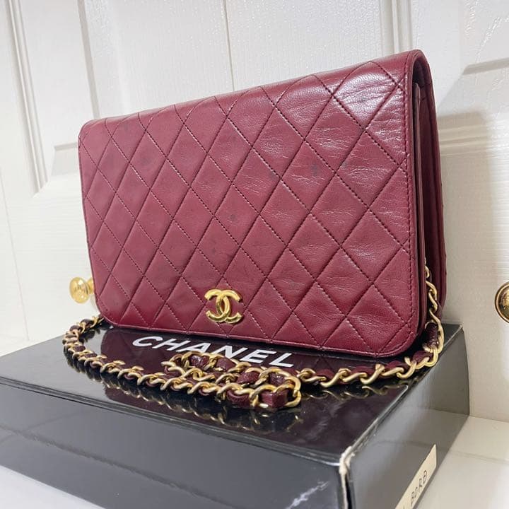 CHANEL シャネル マトラッセ チェーンショルダー ボルドー ゴールド金具