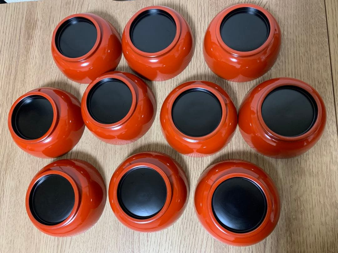 最終価格28日迄　輪島塗　沈金蒔絵木製吸物椀10客　時代物　牡丹と蝶々　未使用品