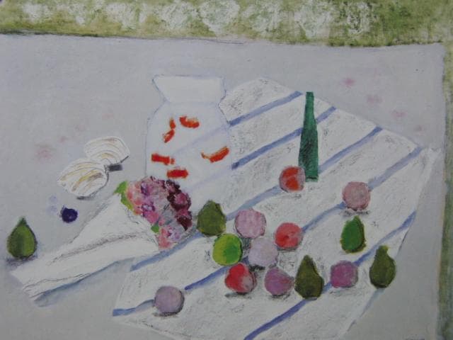 島村達彦、【金魚鉢と貝殻】、希少な画集画、新品高級額・額装付