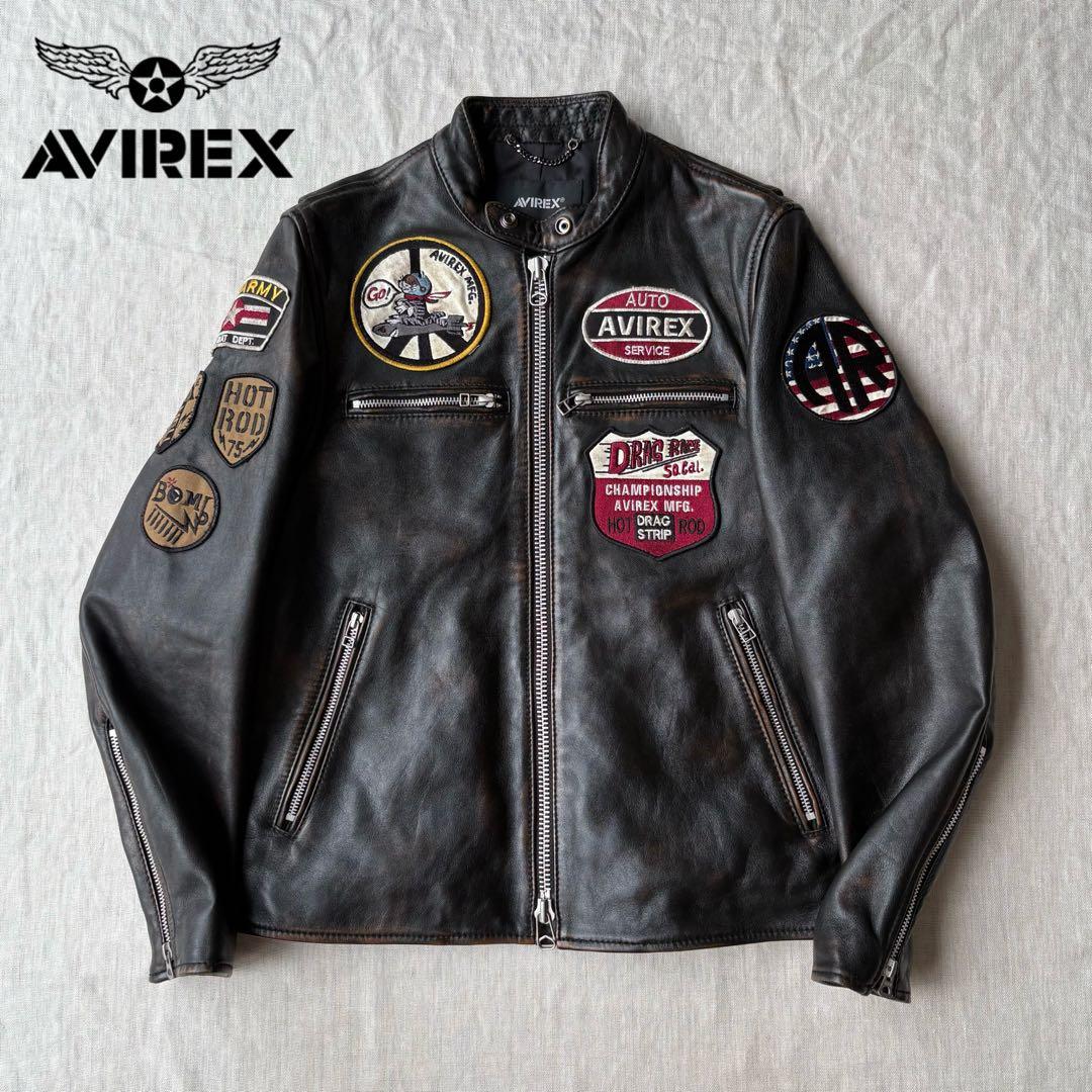 AVIREX エイジド スタンド シングルライダース　カスタム 羊革 茶芯 M