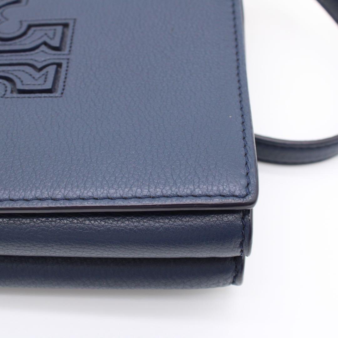 【美品】TORY BURCH レザー ショルダーバッグ クロスボディ ネイビー