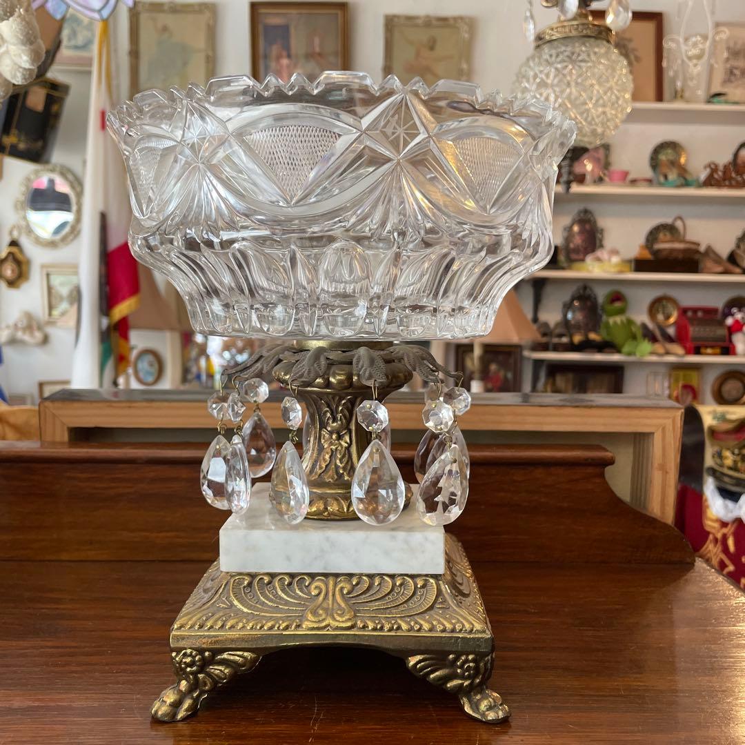 豪華！40s〜50sアメリカアンティーク　大理石&クリスタル付き大型ガラス容器