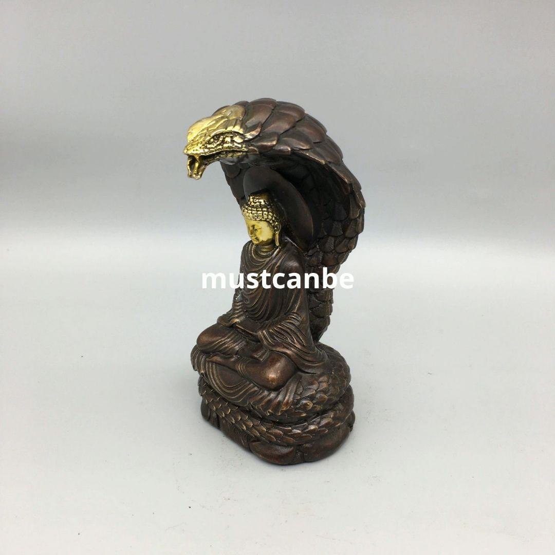 銅製 仏像 坐蛇釈迦仏像 仏堂供仏 鎮宅辟邪 開運 風水 招財 置物工芸品