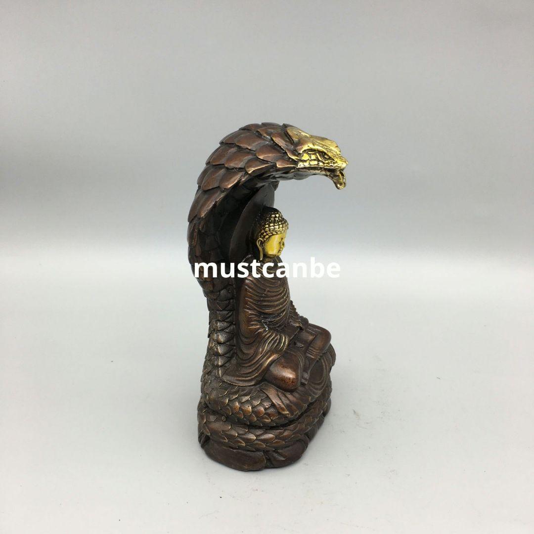 銅製 仏像 坐蛇釈迦仏像 仏堂供仏 鎮宅辟邪 開運 風水 招財 置物工芸品