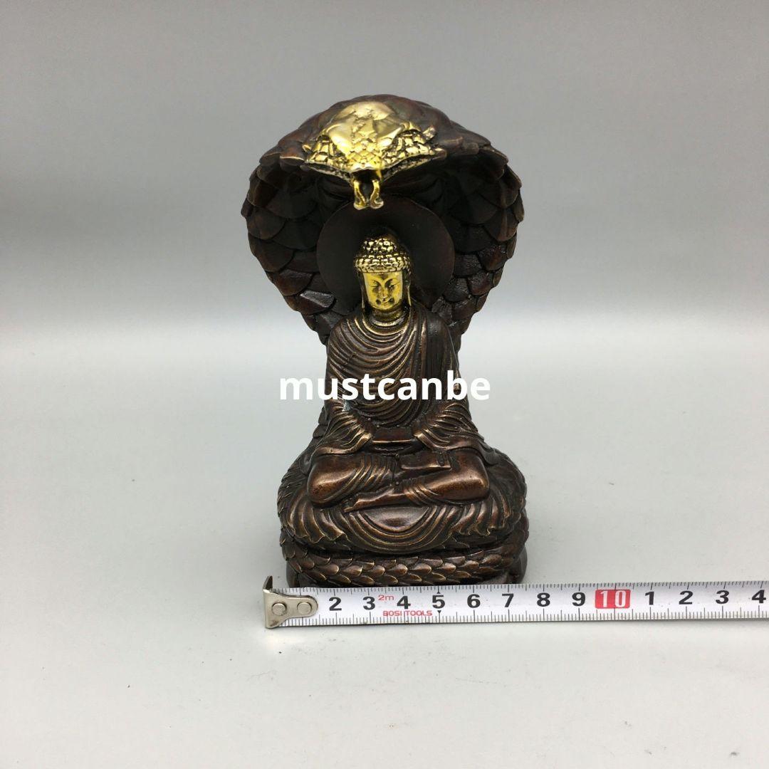 銅製 仏像 坐蛇釈迦仏像 仏堂供仏 鎮宅辟邪 開運 風水 招財 置物工芸品
