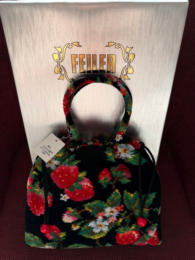 FEILER フェイラー ストロベリーブラック巾着バッグ　未使用