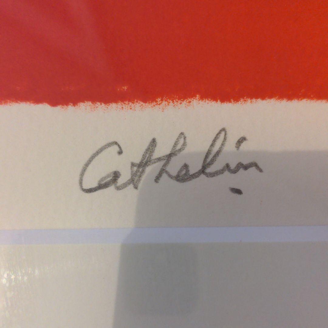 直筆サイン入り☆ベルナール・カトラン『赤いテーブルクロスの上の葡萄とボトル』