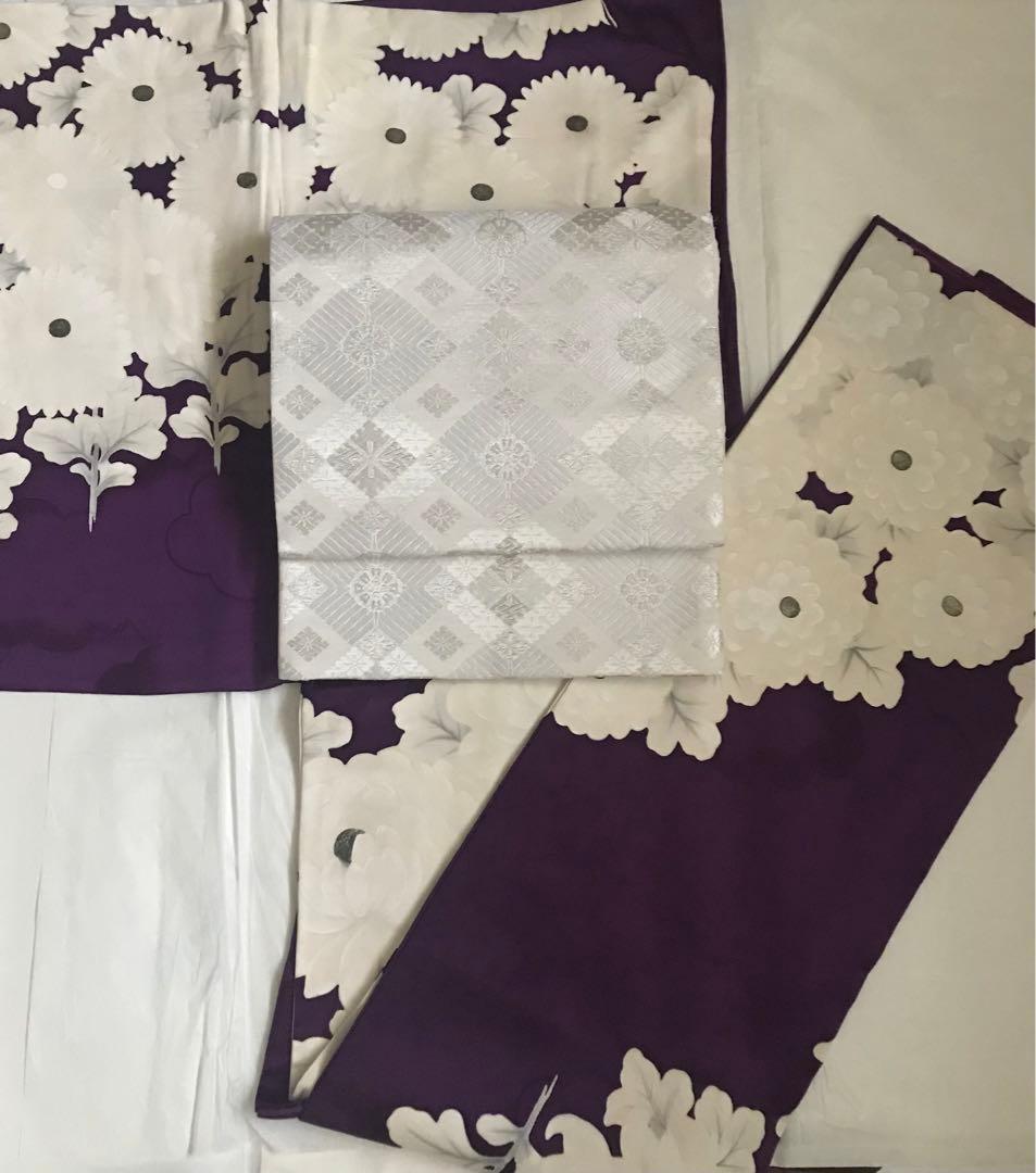 とっても使い勝手の良い白とシルバーの袋帯　正絹