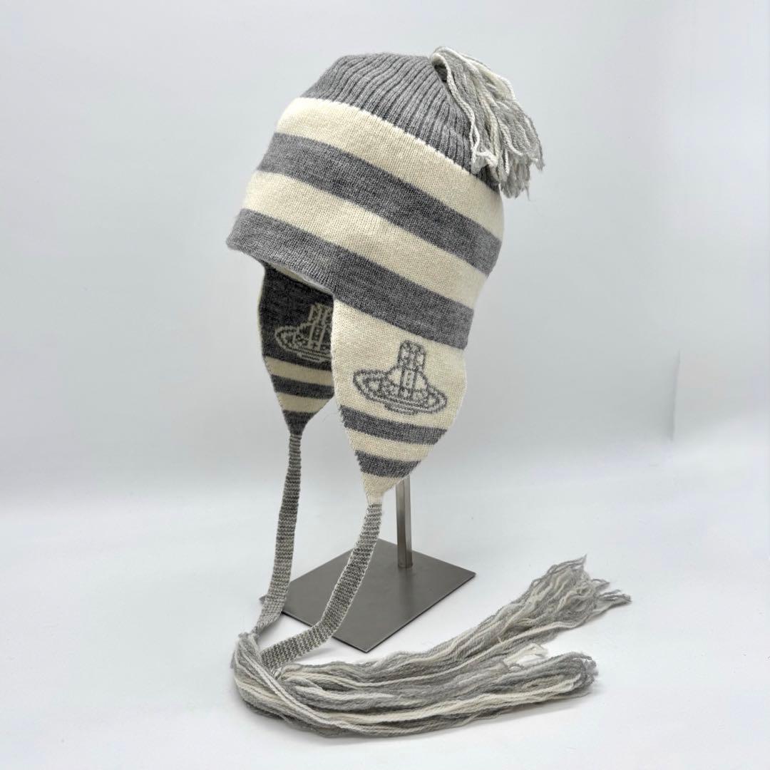 極美品 ヴィヴィアンウエストウッド ストライプ ニット帽 耳あて付き 正規品